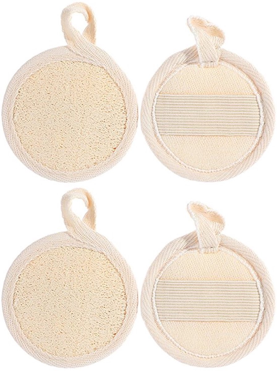Loofah Pad - 4 Stuks - Exfoliërende Spons - Natuurlijke Loofa - Diepe Reiniging - Luxe Badstof Katoen - Voor Gezonder Huid - Exfoliatiepad