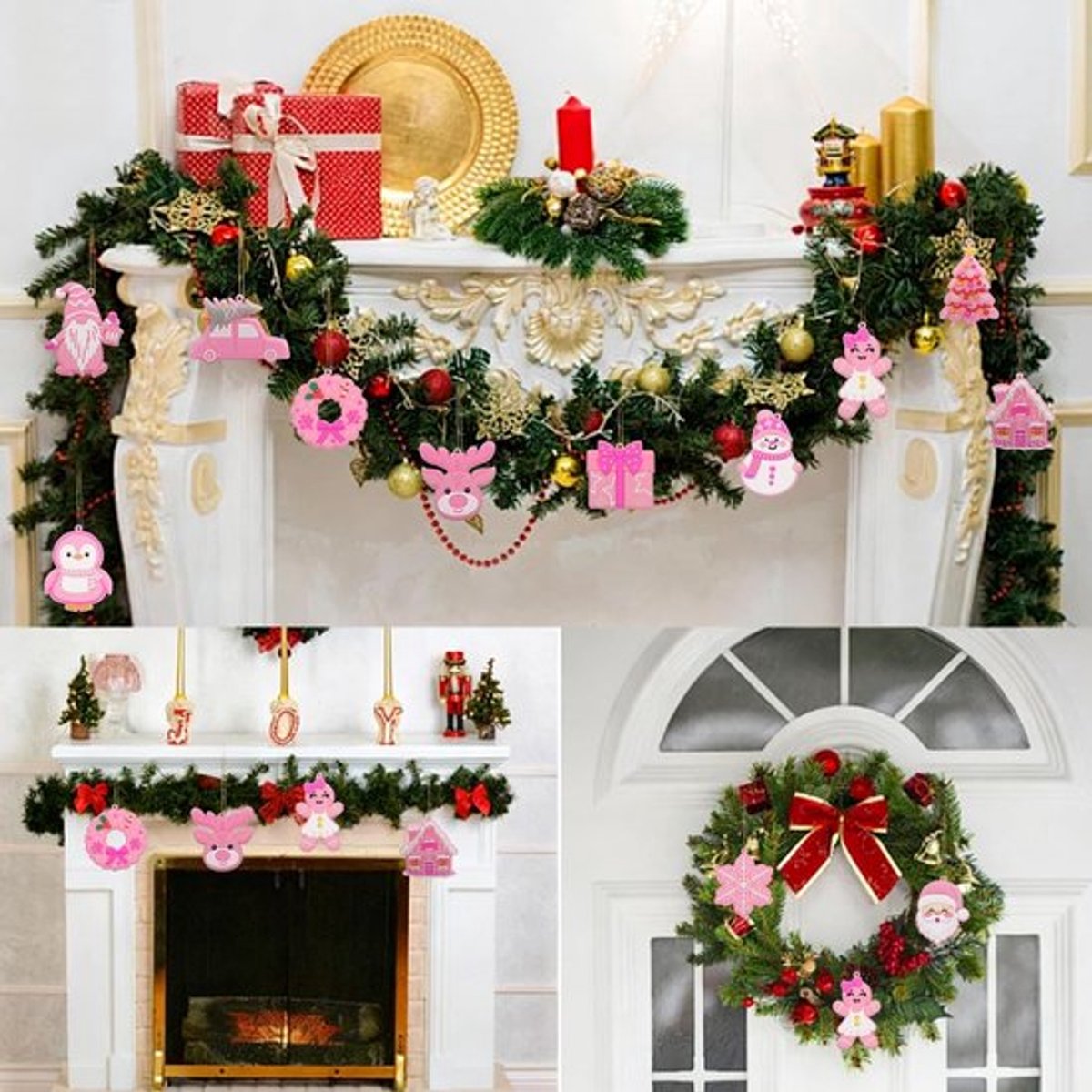 Kerstboomversiering 12 Stuks - Roze PVC Hangers - Kerstdecoratie - Kerstornamenten - Ophangkoord - Hoogwaardig Materiaal