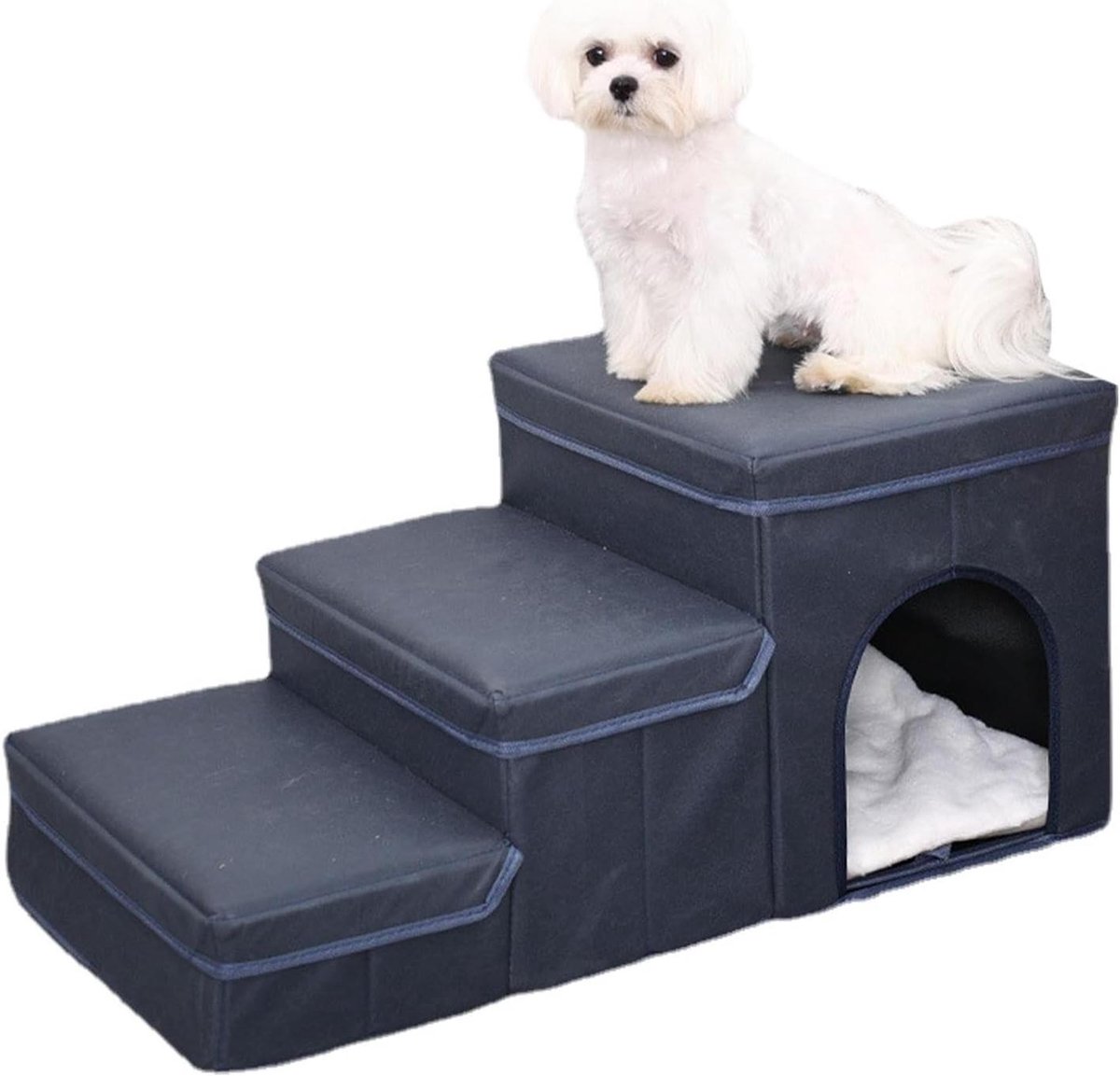 Hondenbed Helling - Hondentrap Huisdierhelling - Gewrichtsondersteuning - Afneembare Antislip Pads - 45 x 385 x 91 cm - Donkerblauw