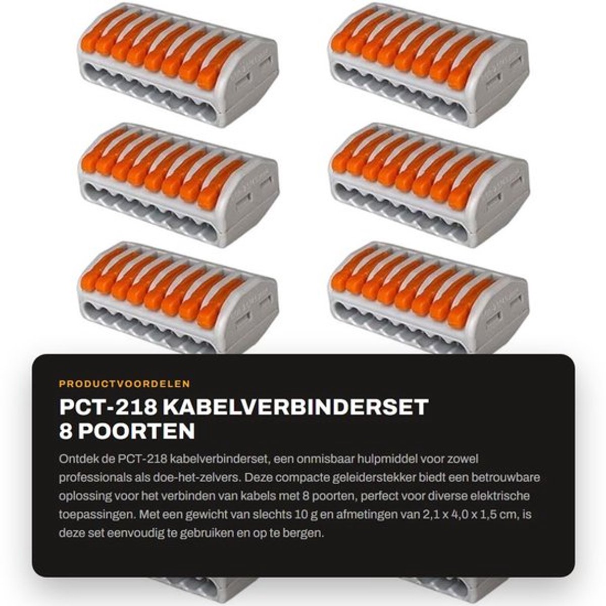 PCT-218 kabelverbinderset - 8 poorten - Compacte geleiderstekker - Oranje en grijs - Snelkoppeling - Geschikt voor diverse toepassingen -...