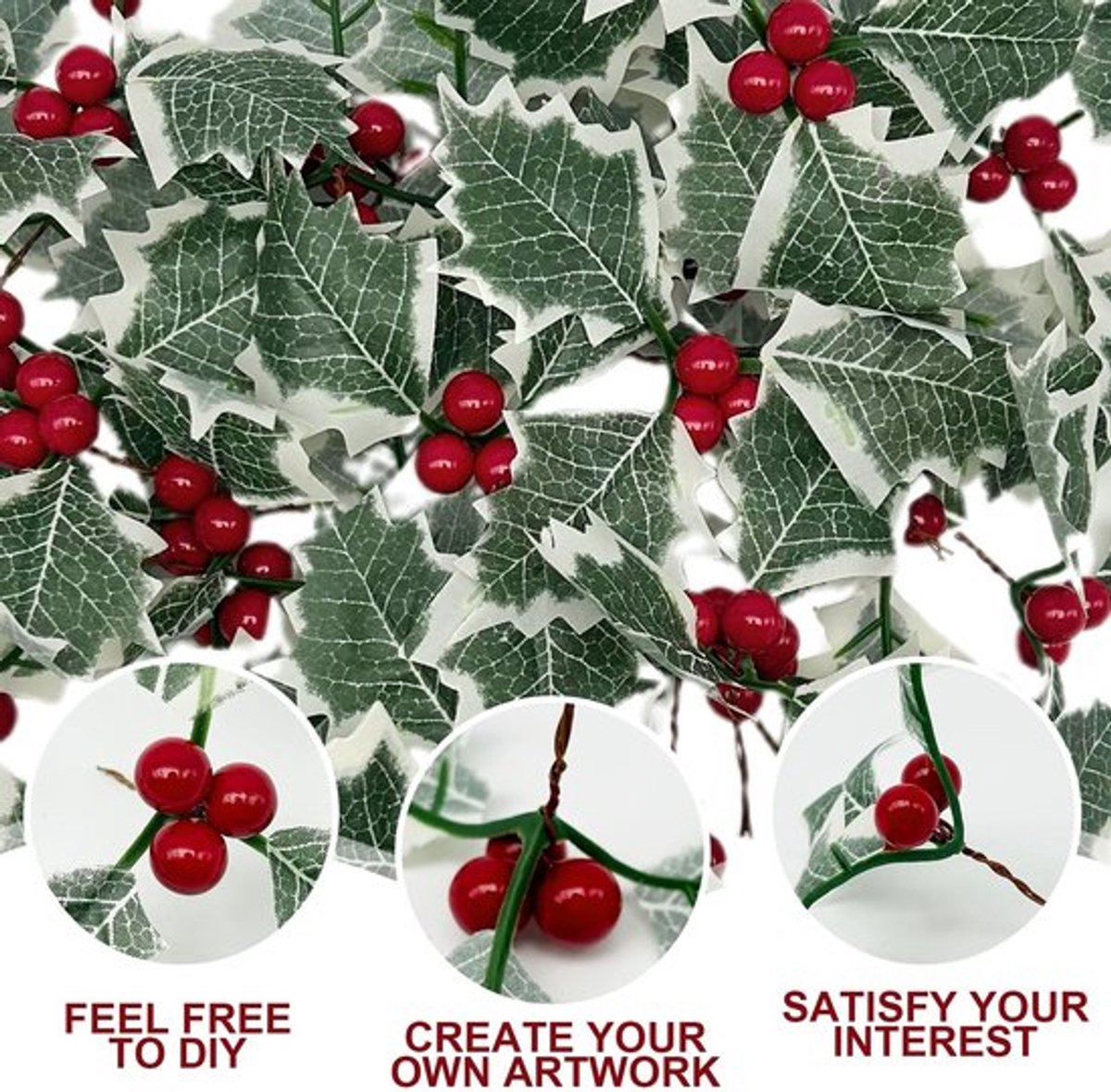 Kersthulst 36 Stuks - Kunstmatige Bessen - Groene Bladeren - Nep-Winterbessenvruchten - Handwerk - Voor Kerstkrans Maken - Kerstdecoratie – foto 4
