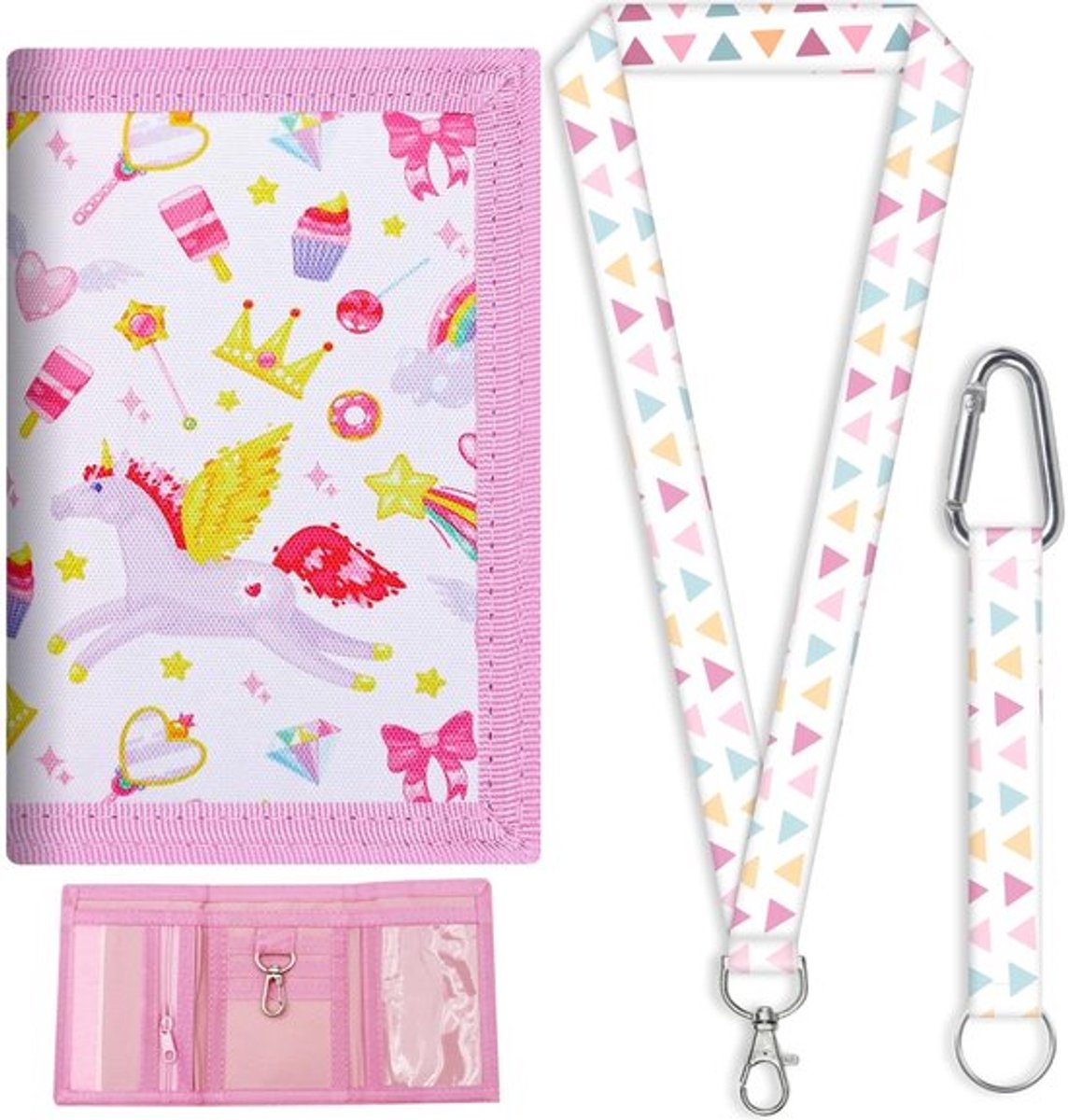 Portemonnee Meisjes - Drievoudig Opvouwbaar - Kroon Pegasus - Polyester - Cadeau - Afmetingen 12,3 x 8 cm - Kinderenportemonnee
