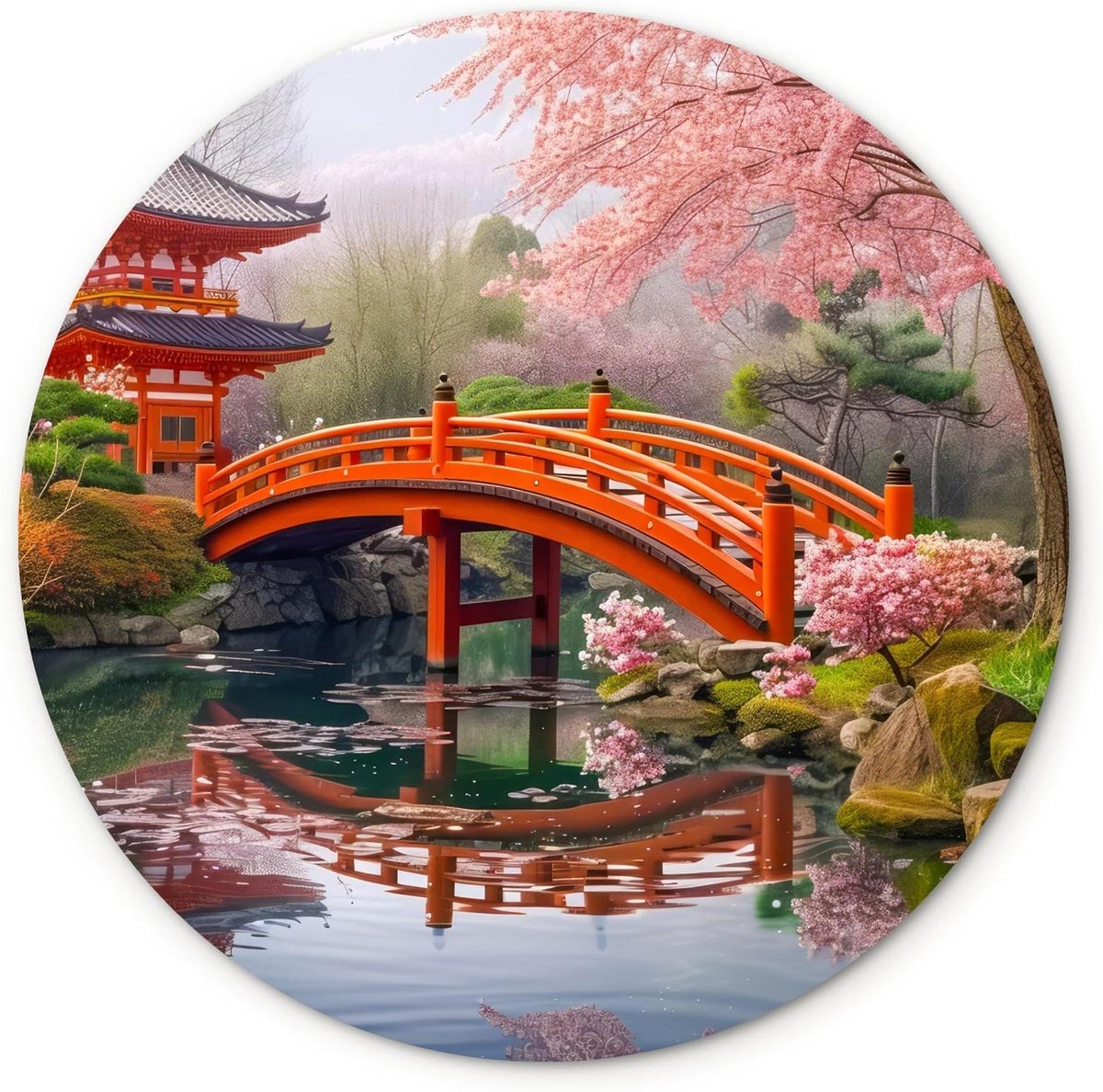 Wandcirkel Decoratie - Muurcirkel Kunst - Woonkamer Aankleden - Waterproof Forex Materiaal - Ø 30 cm - Kersenbloesem