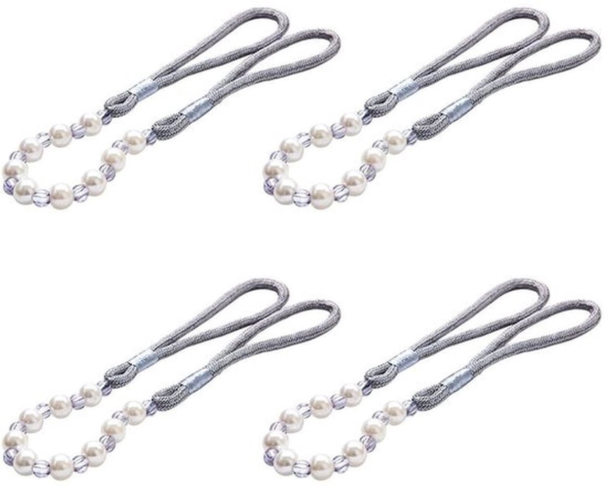Gordijnstropdassen 4 Stuks - Grijze Kralen - Gordijnaccessoires - Decoratie - Eenvoudig te Bevestigen - 73 cm Lengte - Gordijnbanden
