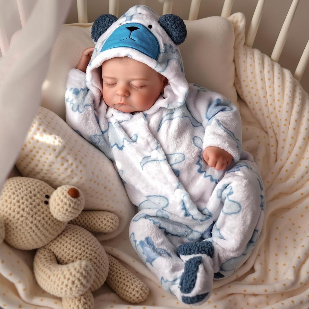 Reborn Pop Jongen - Babypop Levensechte Pop - Kinderen Begeleiden - Gesloten Ogen - 50 cm - Blauw