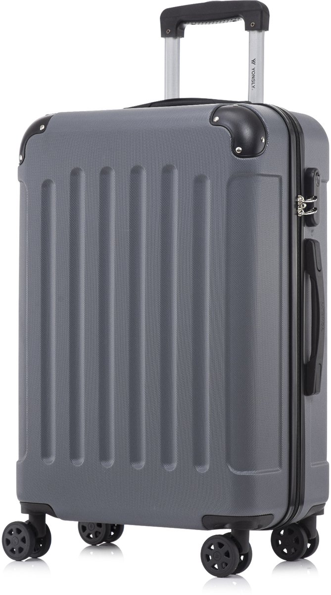 YONSLY Handbagage Koffer - 66cm - 66 L - Cijferslot- 360° Draaibare Wielen - Trolley- 66 x 43 x 26 cm - Grijs