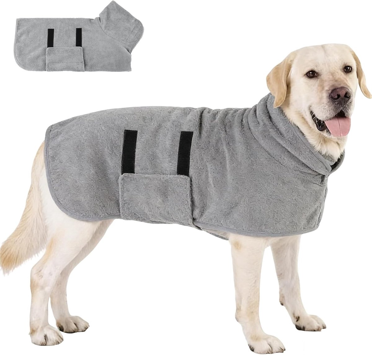 Hondenbadjas maat l - Grijs - 80 x 34 cm - Microvezel Sneldrogende Handdoek - Voor Grote Honden
