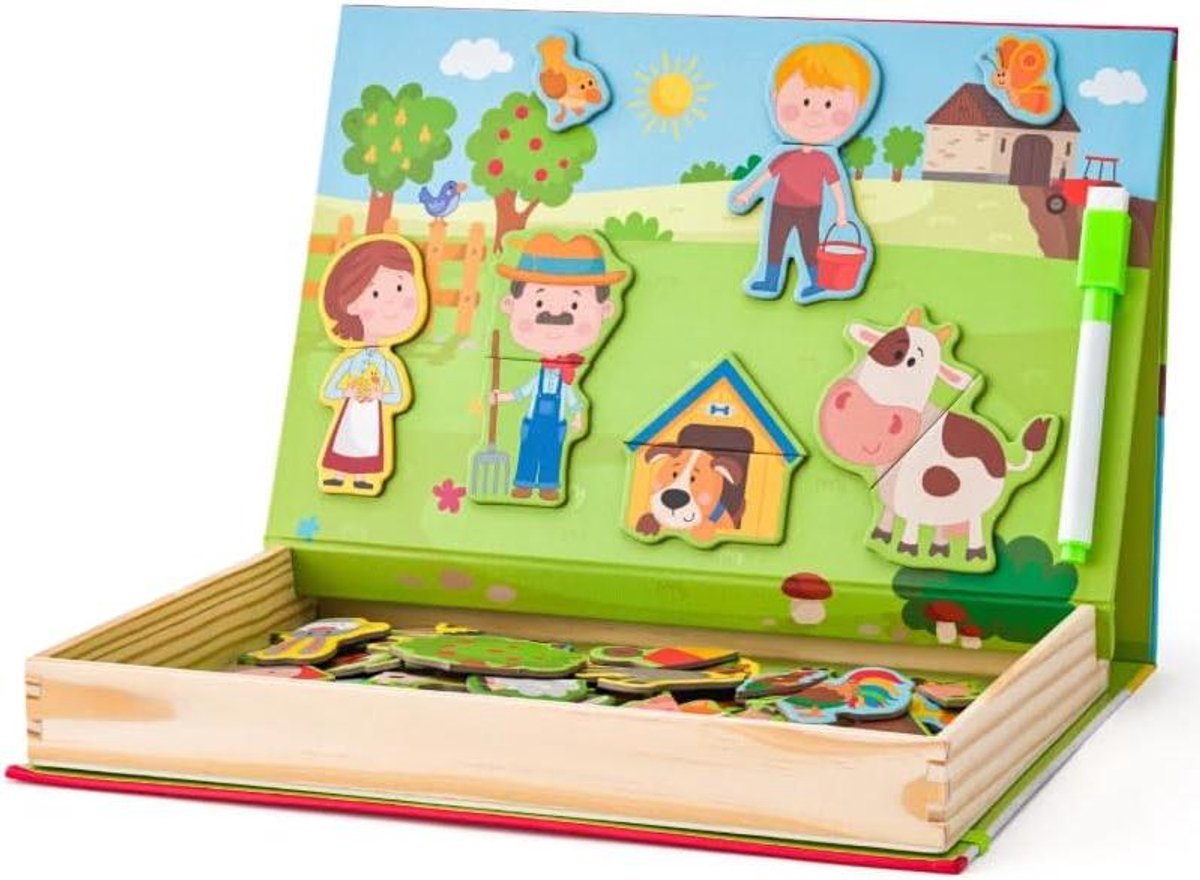 Magnetische Puzzel Boerderij - Houten Puzzel - Fantasie Spelen - 64 Houten Vormen - N.v.t. - Meerkleurig