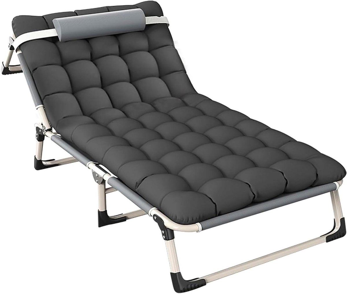 Opvouwbaar Campingbed - Loungestoel Kamperen - Ontspannen Buiten - 4 Posities Verstelbaar - 190x75x30cm - Grijs