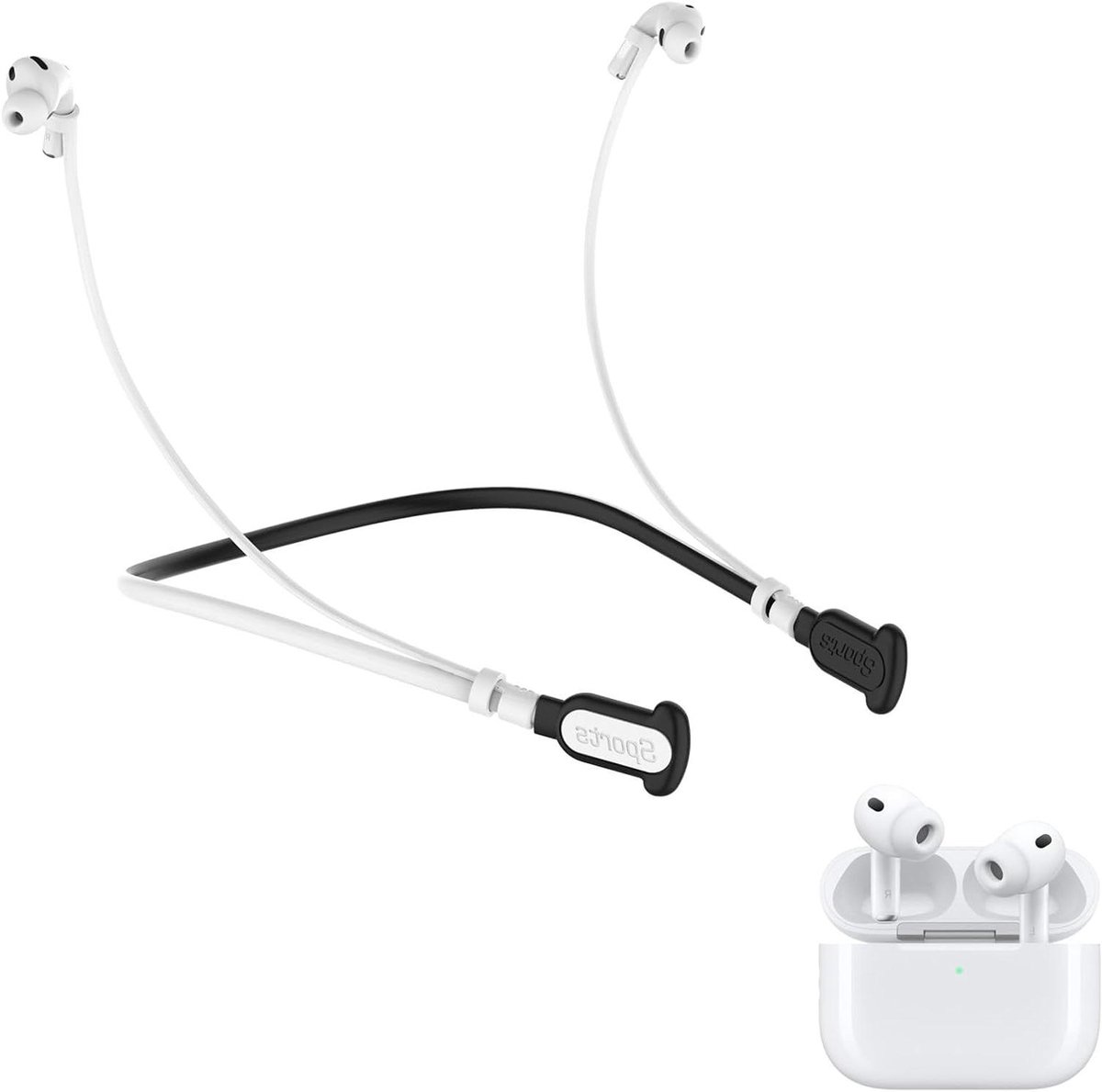Siliconen Anti-verlies Strap - Oordopjes Houder - Sporten en Reizen - Huidvriendelijk Materiaal - Universele Lengte - Zwart-Wit
