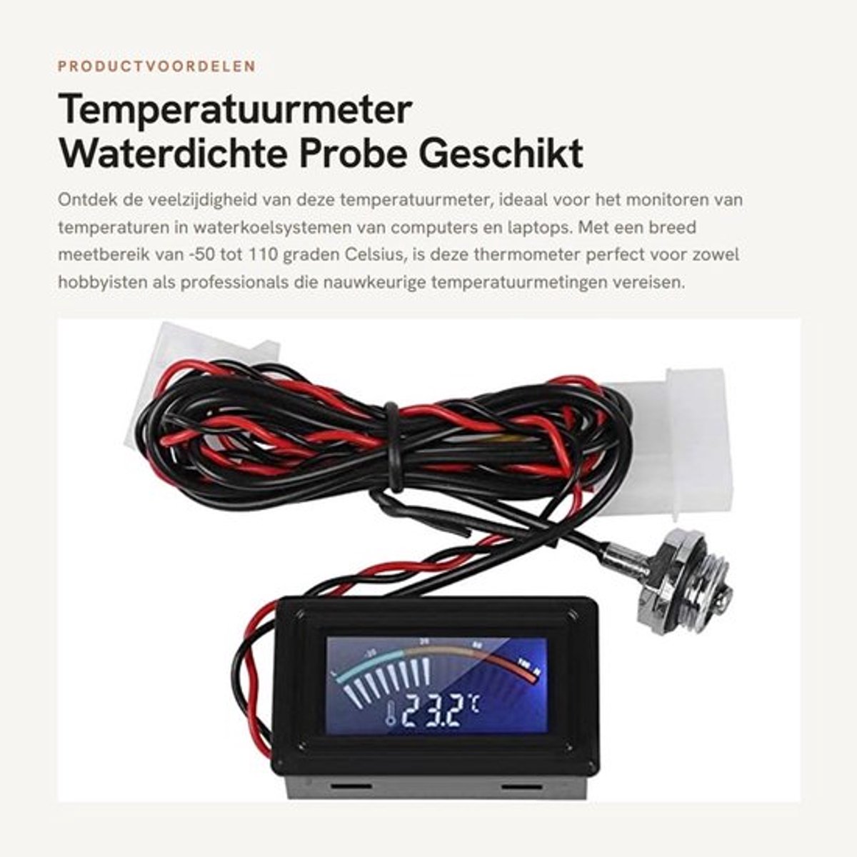 Temperatuurmeter Waterdicht - Temperatuurmeter voor Computer - Temperatuurmeter Laptop - Temperatuurmeter met Sonde - Temperatuurmeter - Temperatuurbereik -50 tot 110 graden - Thermometer