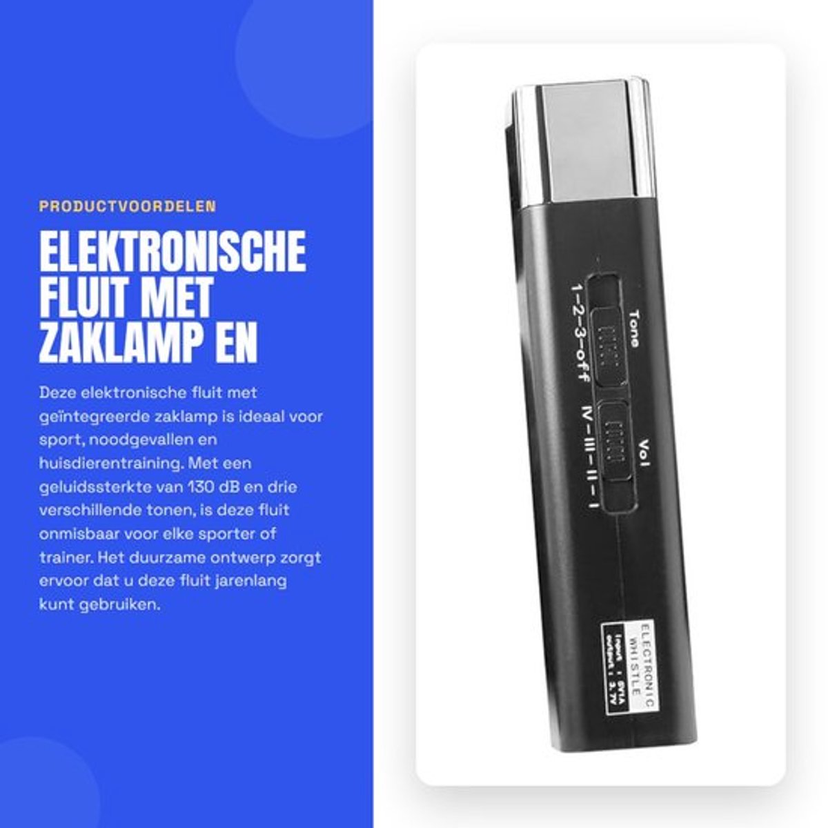 Elektronische Fluit met Zaklamp en 3 Tonen, Oplaadbaar