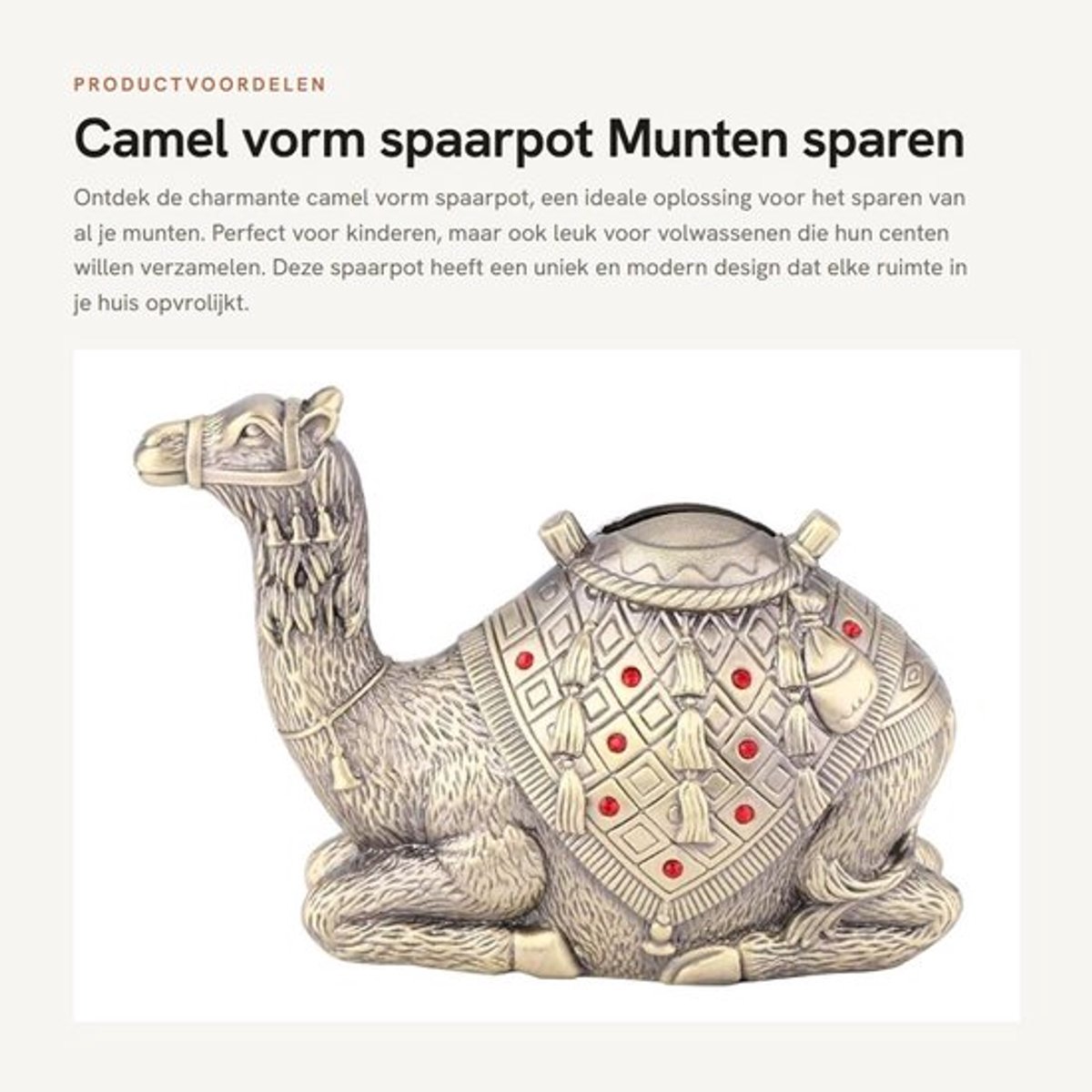 Muntbank Camel Vorm - Spaarpot Kinderen - Decoratieve Geldpot - Geschikt voor Standaard Munten - Professioneel Vakmanschap - Prachtige Uitstraling