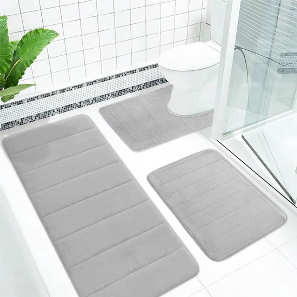 SnelShoppen - 3-delige Geheugen Schuim Badkamer Tapijt Set, Absorberende Badkamer Matten, Zacht en Sneldrogend, Antislip, Wasbare Douche Toilet Set