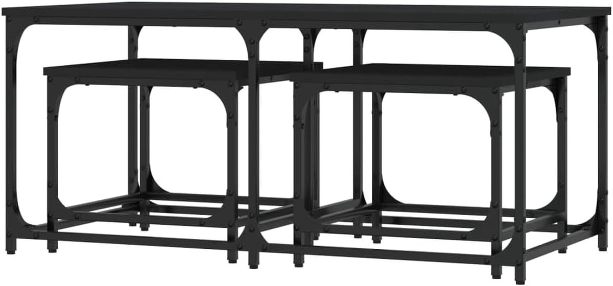 Salontafelset Zwart - Tafelset Hout - Woonkamer Inrichten - Stapelbaar Design - 3 Stuks - Zwart