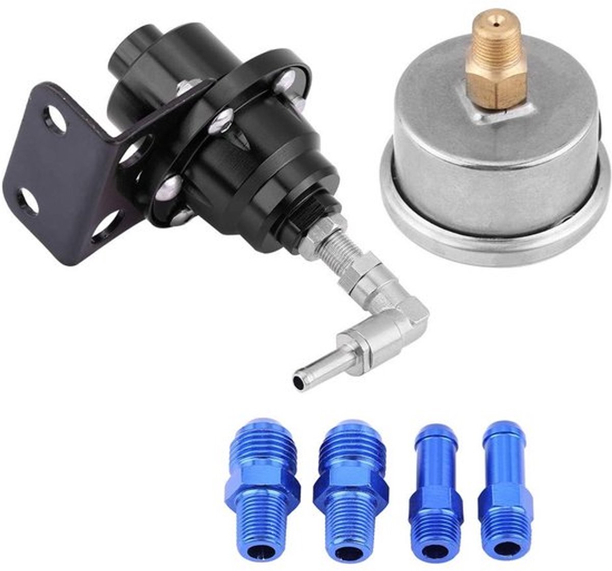 Brandstofdrukregelaar 1:1 - Instelbaar tot 160 psi - CNC-gefreesd Aluminium - Olie-indicator Kit - Inclusief Installatiekits - Brandstofregelaar