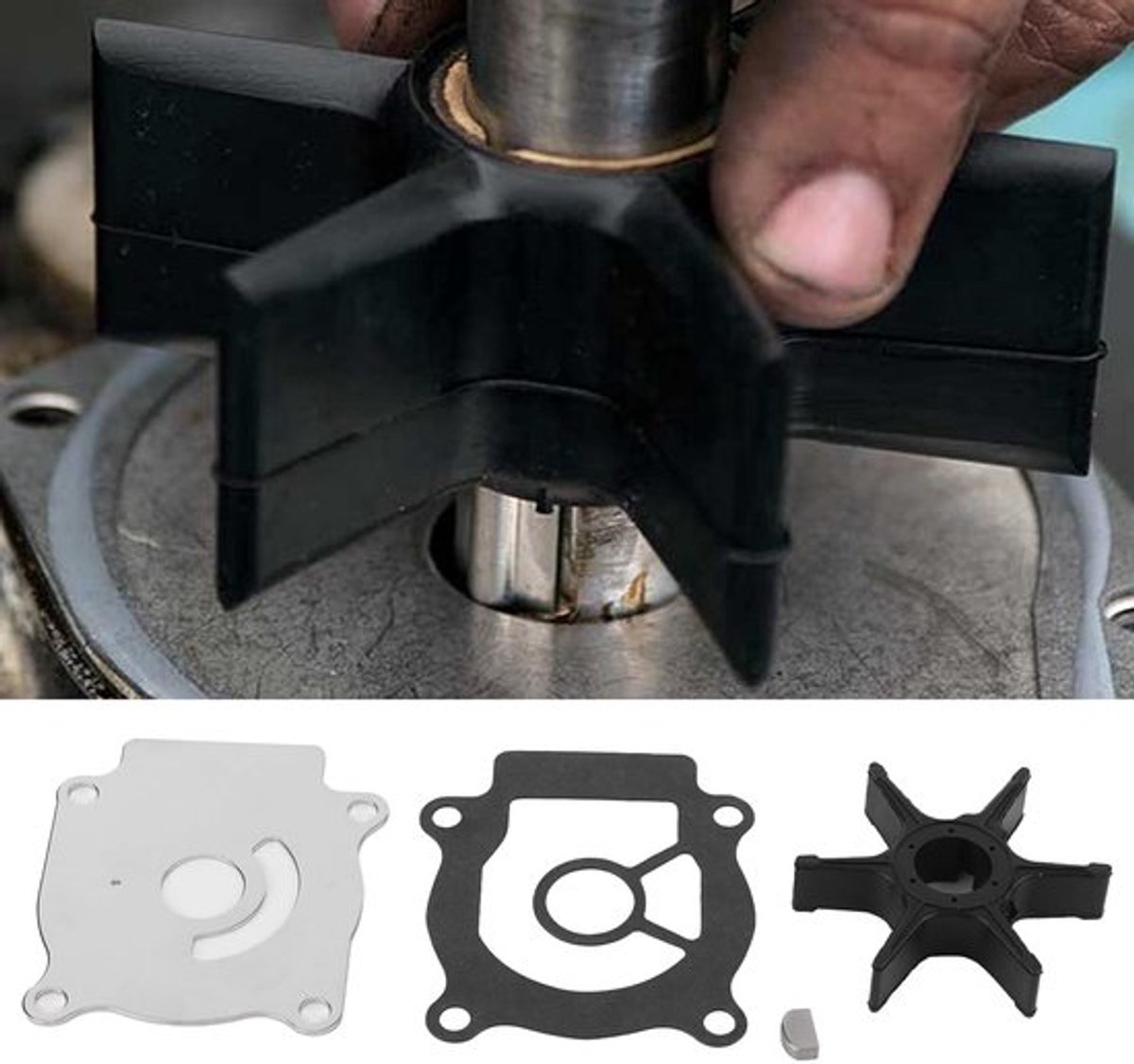 Waterpomp Rotor Reparatieset - Buitenboordmotor - Rubber/roestvrij staal - 6 Rotorbladen - Inclusief waterpompplaat/afdichting - Geschikt voor DT 25C/30C