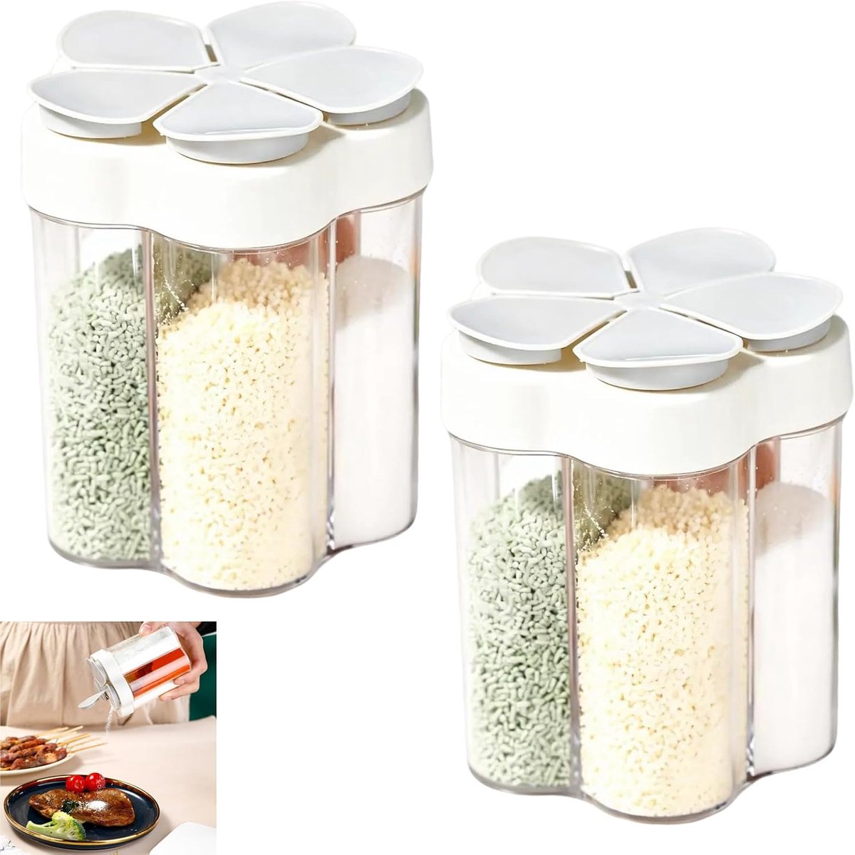 KZQ 5-In-1 Kruidenstrooier En 2-Delige Reiskruidenset Met Mini Opbergpotjes Voor Kamperen, Barbecue En Keuken