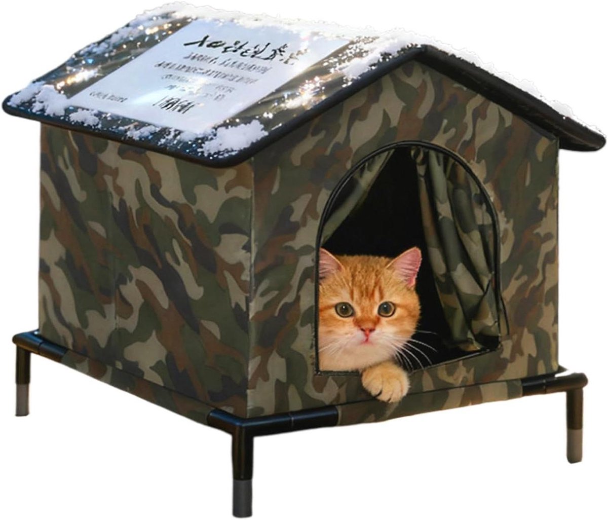 Kattenhuis voor buiten - Hondenhok Tent - Dieren beschermen - Verhoogde bodem - 43 x 43 x 43 cm - camouflage