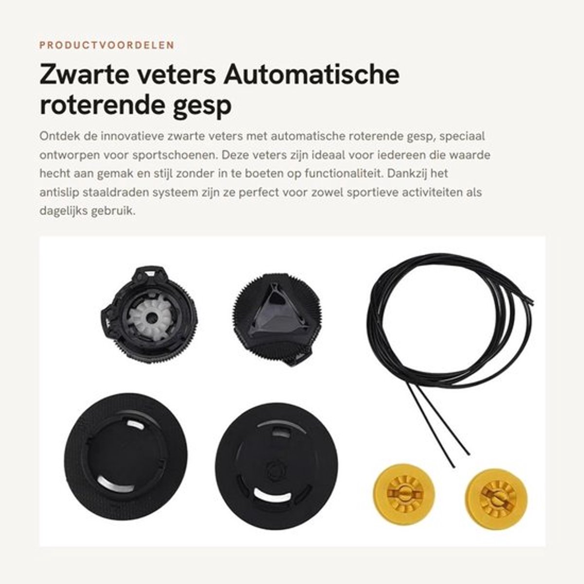 Veters met Automatische Roterende Gesp - Antislip Staaldraden - Zwarte Veters - Veters zonder Stropdas - 4 Sets - Elegant Design - Schoenveters
