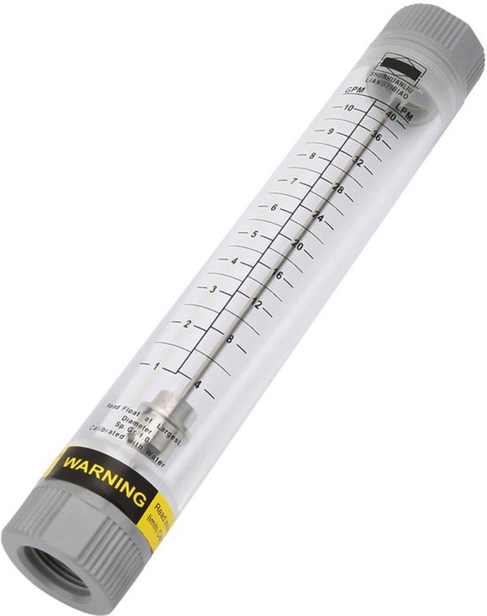 NTH products- Vloeistofstroommeter 1-10GPM - Acryl - Cilindrisch - Paneeltype - Vrouwelijk G3/4in - Nauwkeurige Meting - Stroommeter