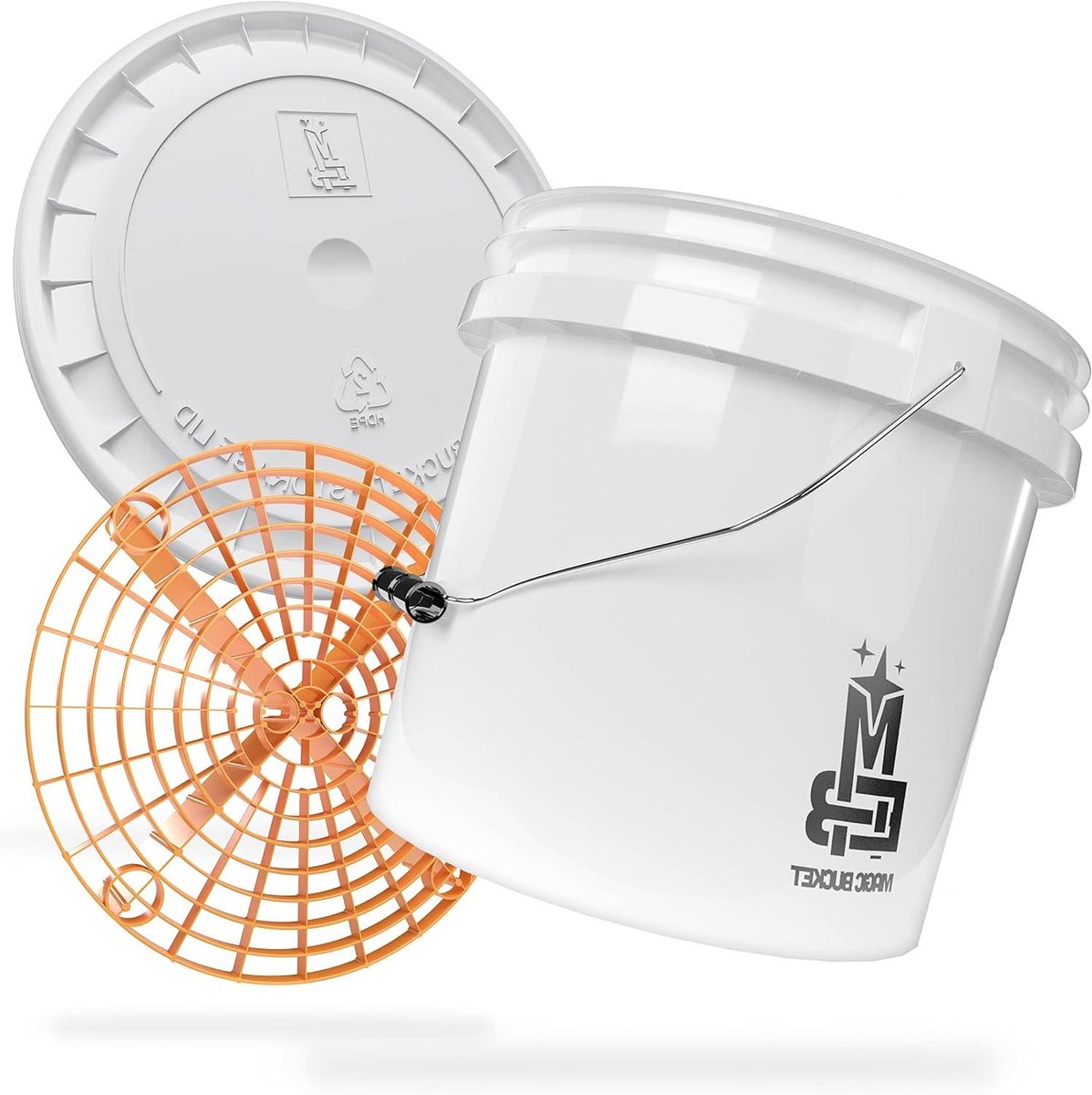 Wassen Emmer Set - Laundry Bucket Grit Guard - Auto Reinigen - Extra Stabiele Wanddikte - 13 Liter - Wit Oranje