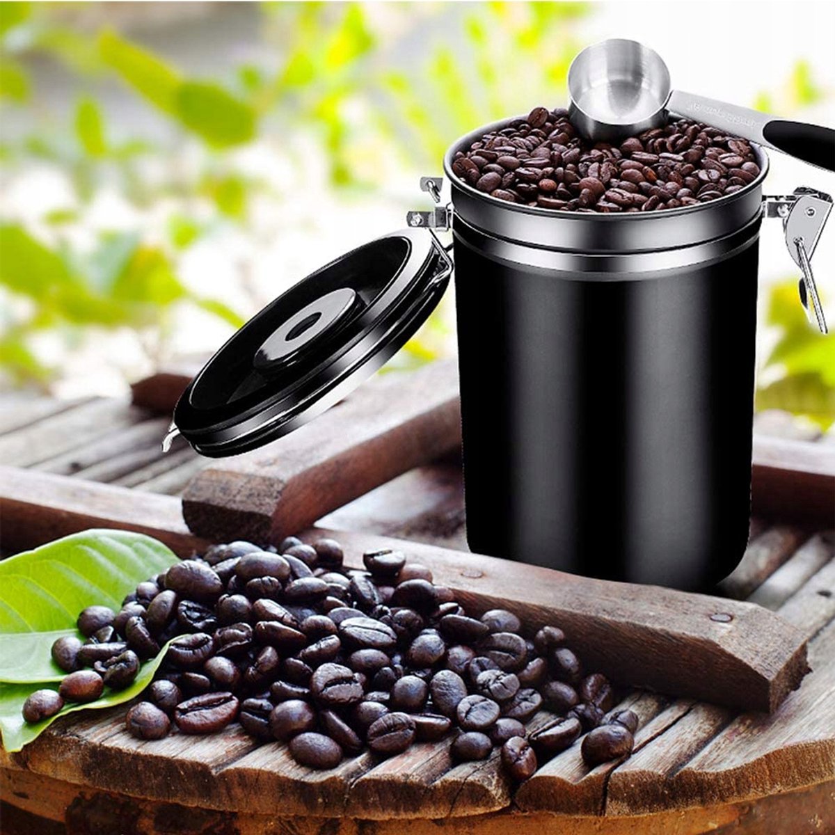 Koffiebonen Opslag Pot - Bewaarpot - Koffiebonenbox - 1,8L - Voorraadpot - Luchtdicht & Versheidsbehoud & Vochtbestendig - Eenrichtingsventiel - Kalenderwijzer - Voedsel Opslag Container - Voor Bonen Kruiden en Thee