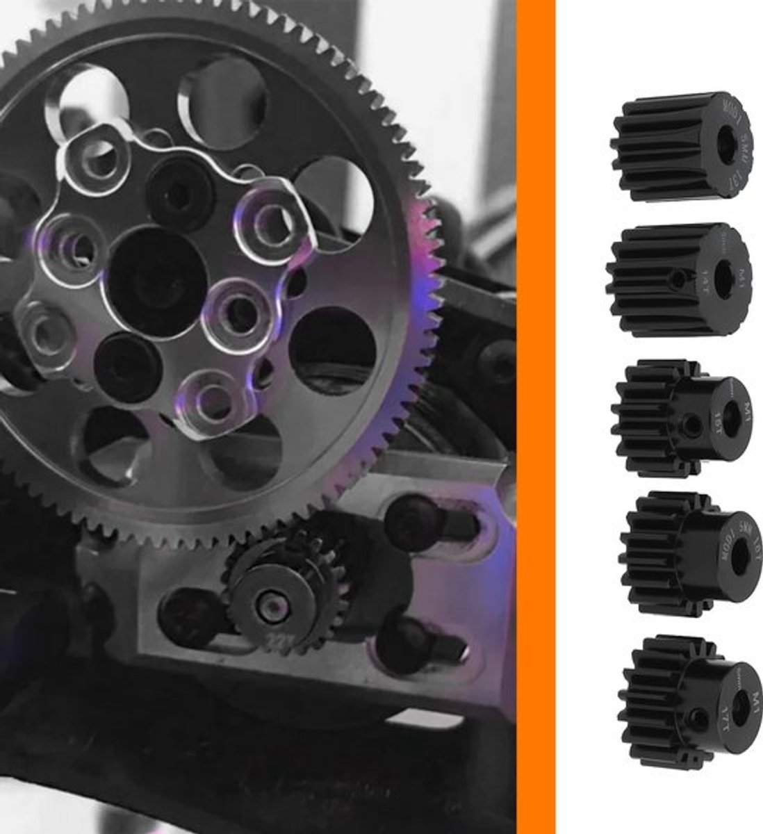 Tandwielversnellingsbak 5 x Mod 1 - 13T/14T/15T/16T/17T - 5 mm Boring - Gehard Staal - Hoog Koppel - Geschikt voor RC-auto's - Tandwielen