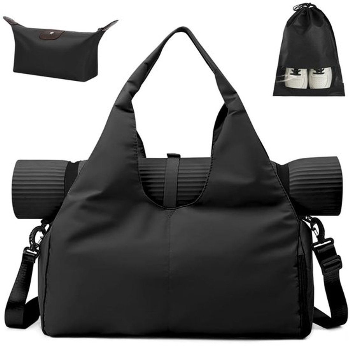 Aucuu Yogamattas, sport gymtas voor dames, lichte yogatas met yoga-riem, grote gymtas, waterdichte yogatas met schoenenvak en natte zak