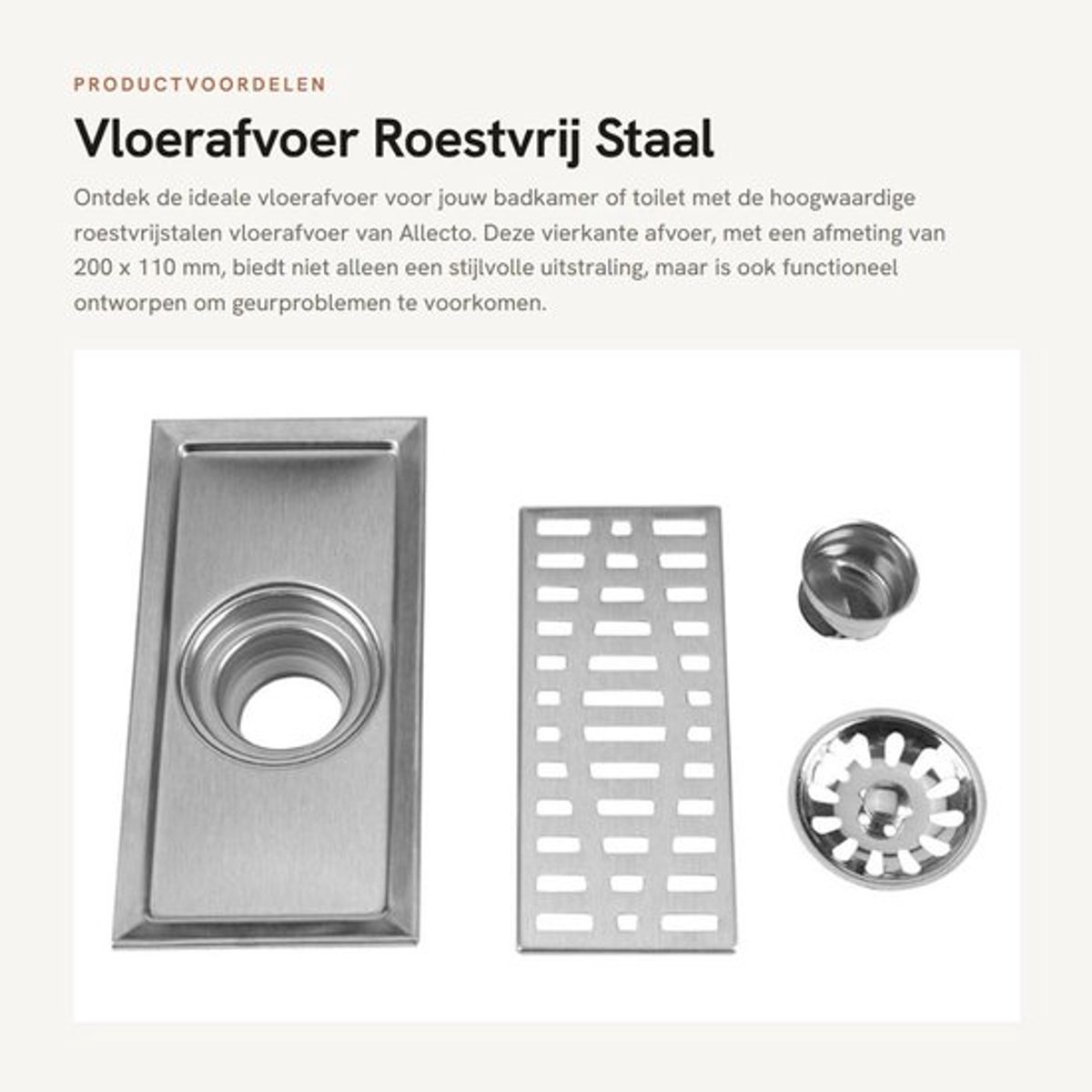 Vloerafvoer RVS - Antigeur Doucheafvoer - Vloerafvoer Zeefje - Roestvrij Staal - 200 x 110mm - Corrosiebestendig - Afvoerputje