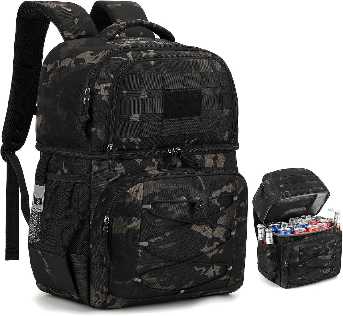 Koelrugzak - Camo - 30,4 x 16,5 x 43 cm - Geïsoleerde Rugzak met Twee Vakken - Voor Picknicks en Reizen