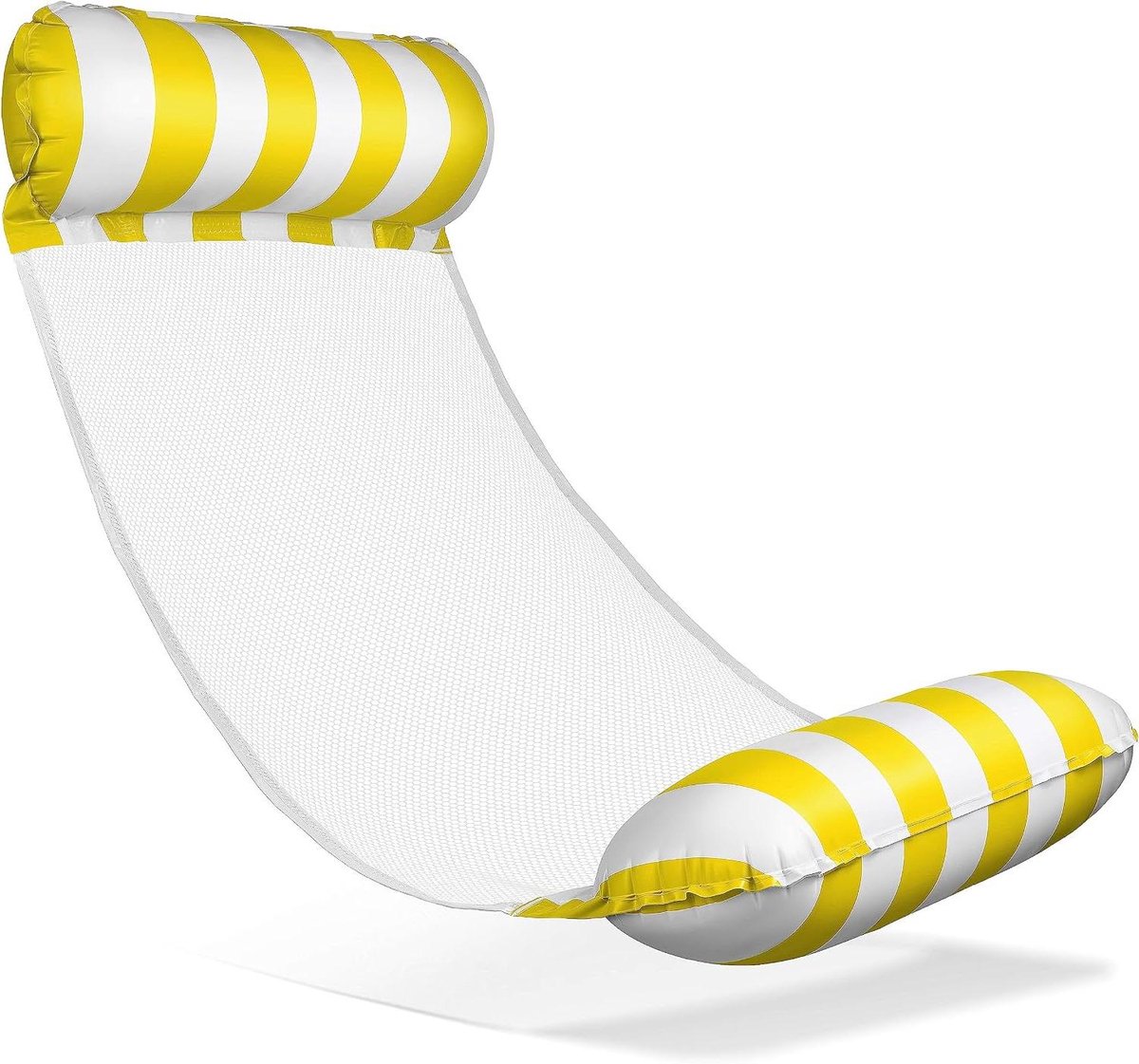 Opblaasbare waterhangmat - Luchtmatras drijvend - Ontspannen in water - Met nylon net - 120 x 65 cm - Geel/wit