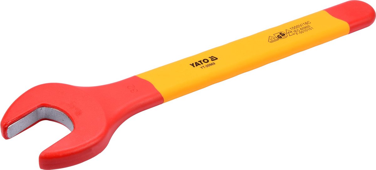 YATO VDE Geïsoleerde Steeksleutel 32 mm - 1000V Geïsoleerd Gereedschap - Lengte 310 mm - Chroom-Vanadium Staal - Elektriciens Steeksleutel voor Werkzaamheden Unter Spanning (YT-20969)