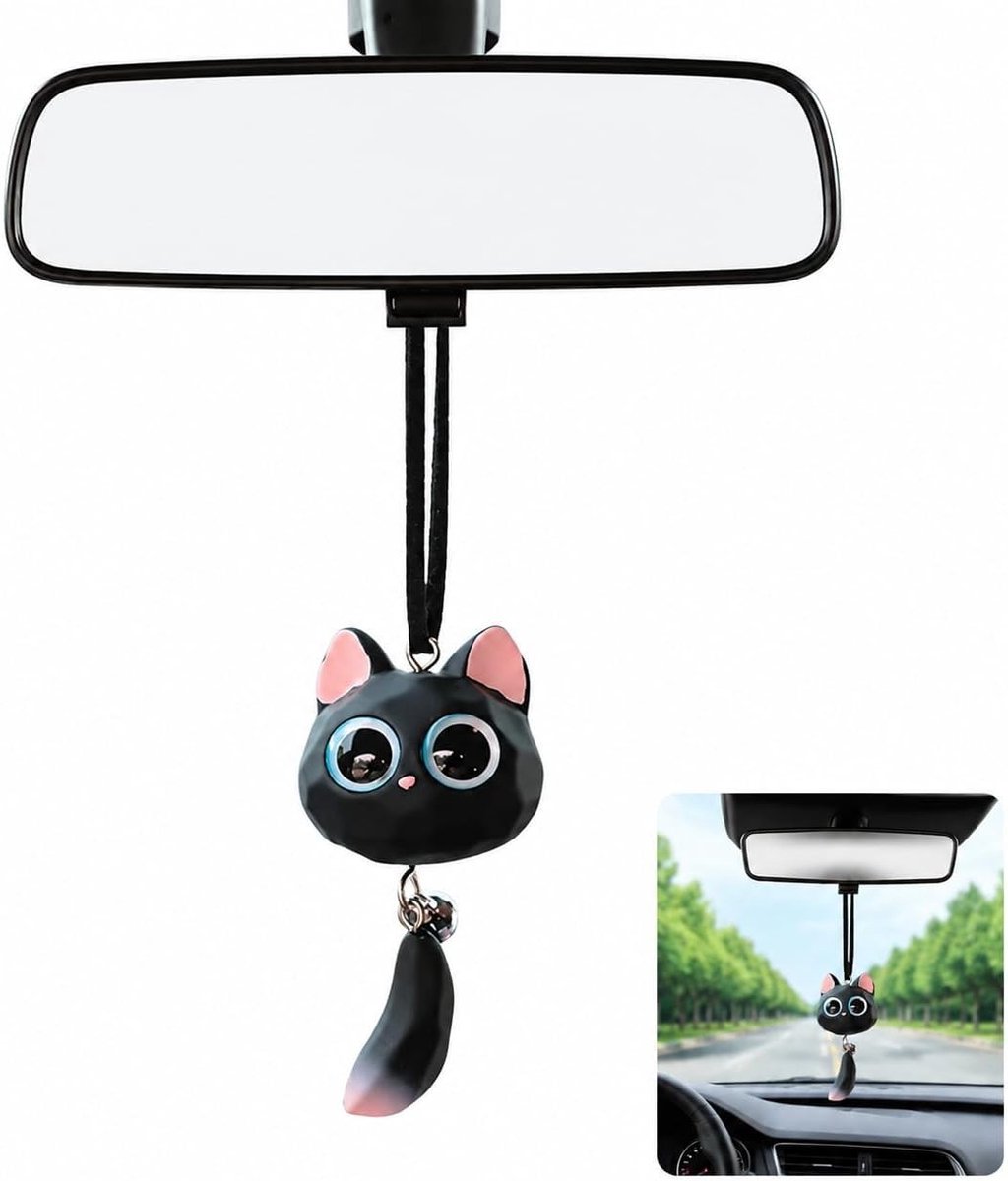 Auto assecoires - Auto-achteruitkijkspiegelhanger - Zwart - Hars Kattenvormige Decoratie - Multifunctioneel voor Auto en Interieur