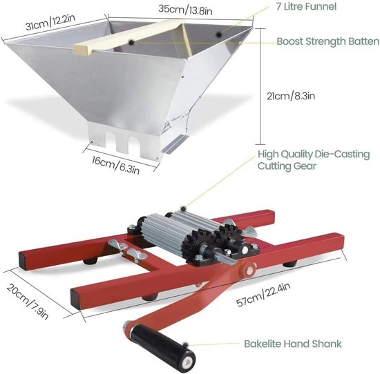 7 Litra Druivenmaler, Fruitmolen, Fruitcrusher, Poedermolen met Handcrank voor Bessen, Wijn en Saus, RVS Handgrinder en Hakker — afbeelding 2