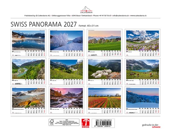 Overzicht van de twaalf panoramische landschappen op de kalender.