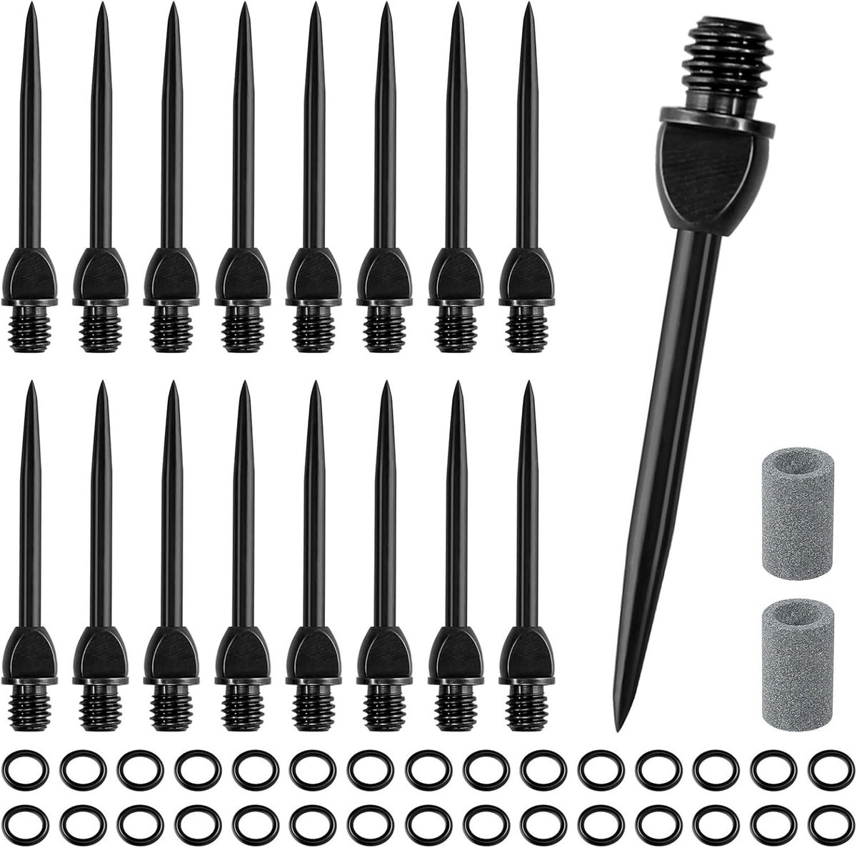 15 Stalen Dart Tips met 30 Rubber Ringen - Duurzame Dartaccessoires voor Precisie en Grip