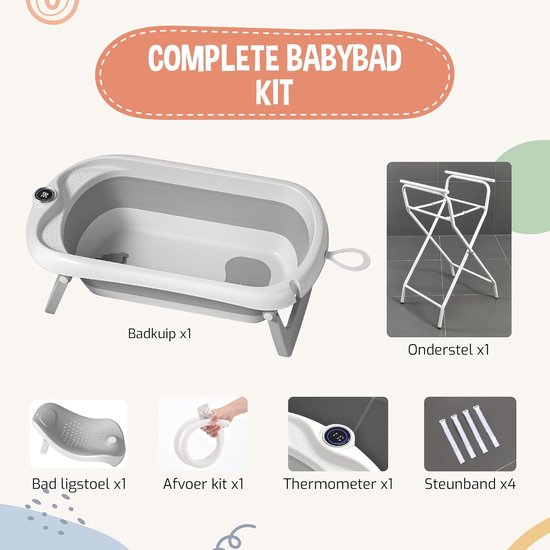 Opvouwbaar Babybad - XXL Babybad Babybad met Standaard - Baby Douchen - Met Geïntegreerde Thermometer — afbeelding 2