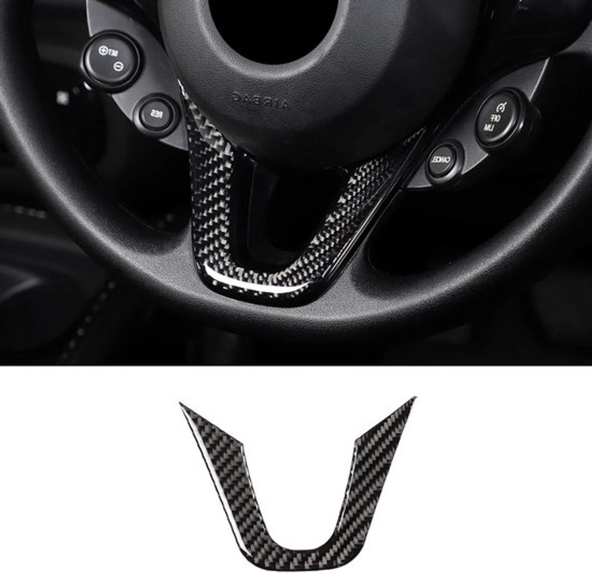 Koolstofvezel Stuurwieldecoratie Frame voor Smart Fortwo en Forfour 2016-2021 - 3D Stickers Accessoire voor Interieur Styling en Bescherming