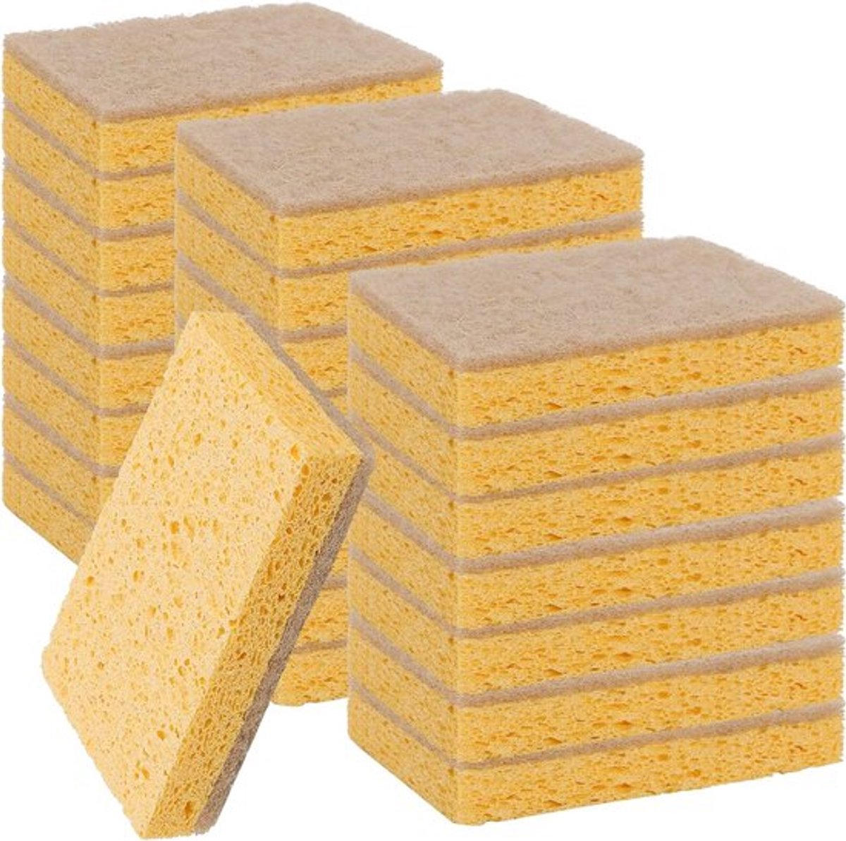 24 Pack Eco Sponzen voor Afwassen, Natuurlijke Biologisch Afbreekbare Keuken Sponzen met Anti-Kras Pads, Ideaal voor Servies, Potten en Pannen, 11 x 7 x 2 cm
