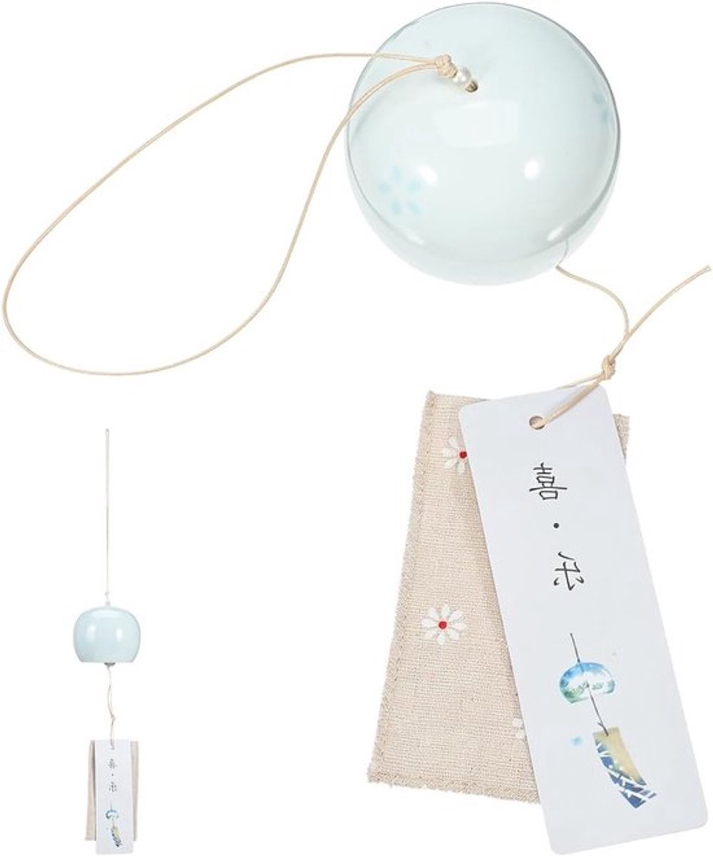 Japanse keramische windgong met bel voor decoratie en gebed - blauwe hangdecoratie voor binnen en buiten