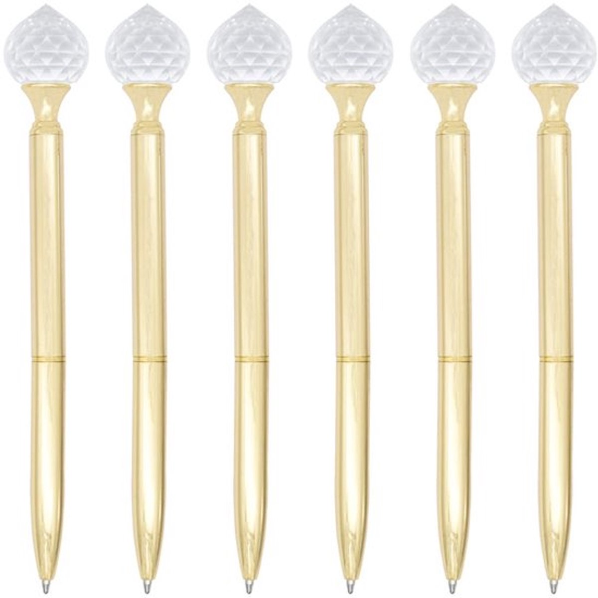 6 Stuks Crystal Drop Diamond Metallic Balpen - Hervulbaar en Intrekbaar