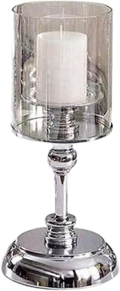 Glazen Kandelaar - Kaarsenhouder Decoratie - Romantische Sfeer Creëren - Stevige IJzeren Basis - 31 cm - Zilver