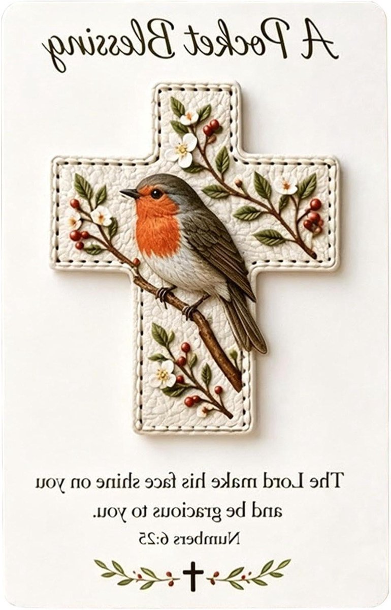 Zakzegening Vogel Kruis - Religieus Aandenken Spiritueel Souvenir - Geloof Versterken - Uniek Vogelmotief - 14 x 10 cm