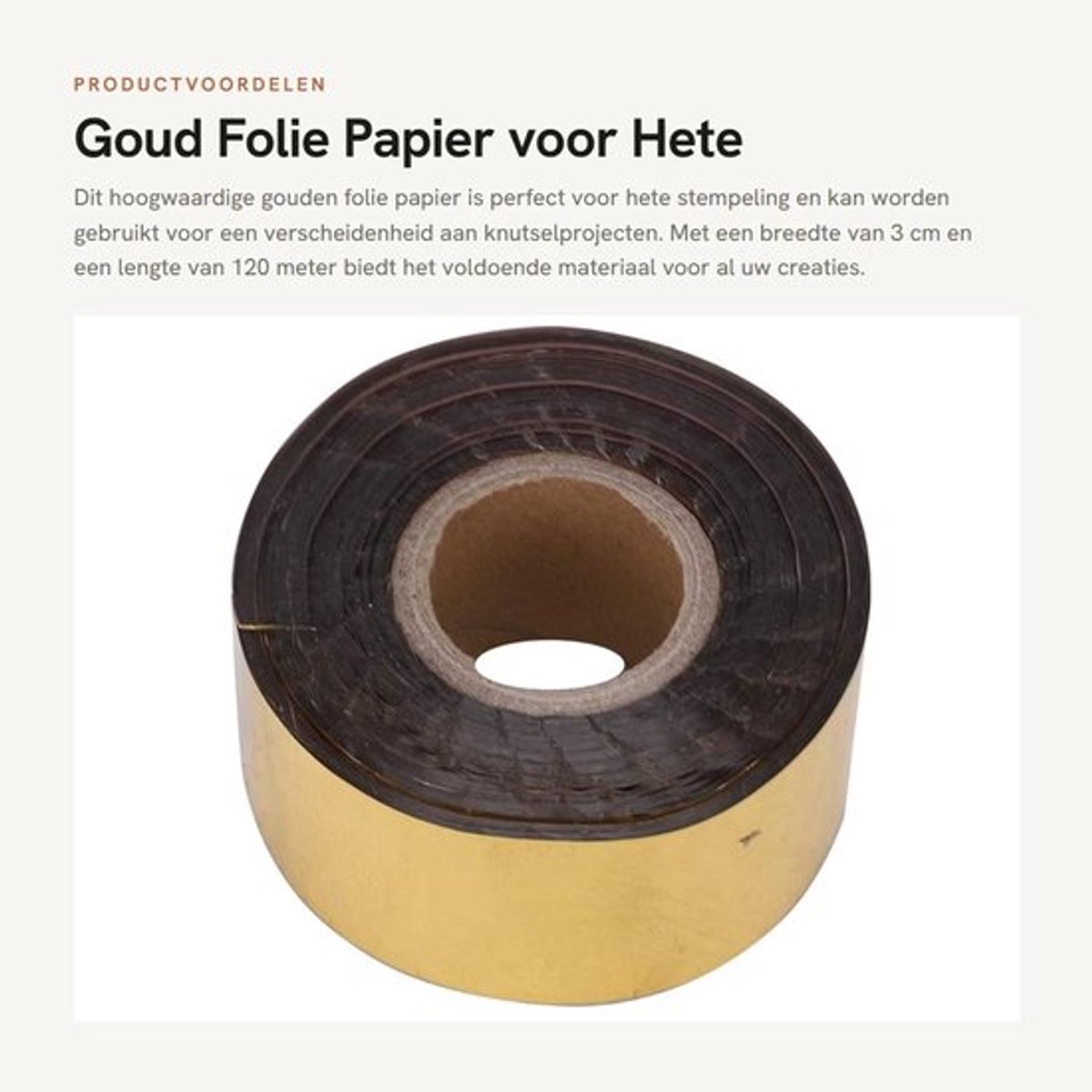 Foliepapier Goud 3 cm x 120 m - Warmteoverdracht Film - Hete Stempelen Folie - Inpakpapier - Scrapbooking - Hoge Kwaliteit - Stempelfolie