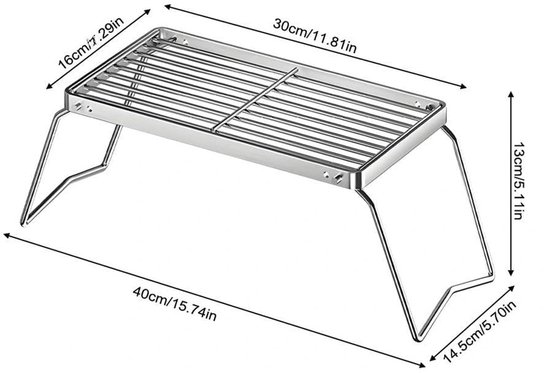 Draagbare Houtskoolgrill - Tafelbarbecue Voor Buiten - Opvouwbaar Barbecuegrill - Voor Bij Het Kampvuur - 30x16x40 cm - Roestvrij Staal - BBQ Grill - Voor Kamperen, Wandelen, Picknicken en Reizen — afbeelding 4