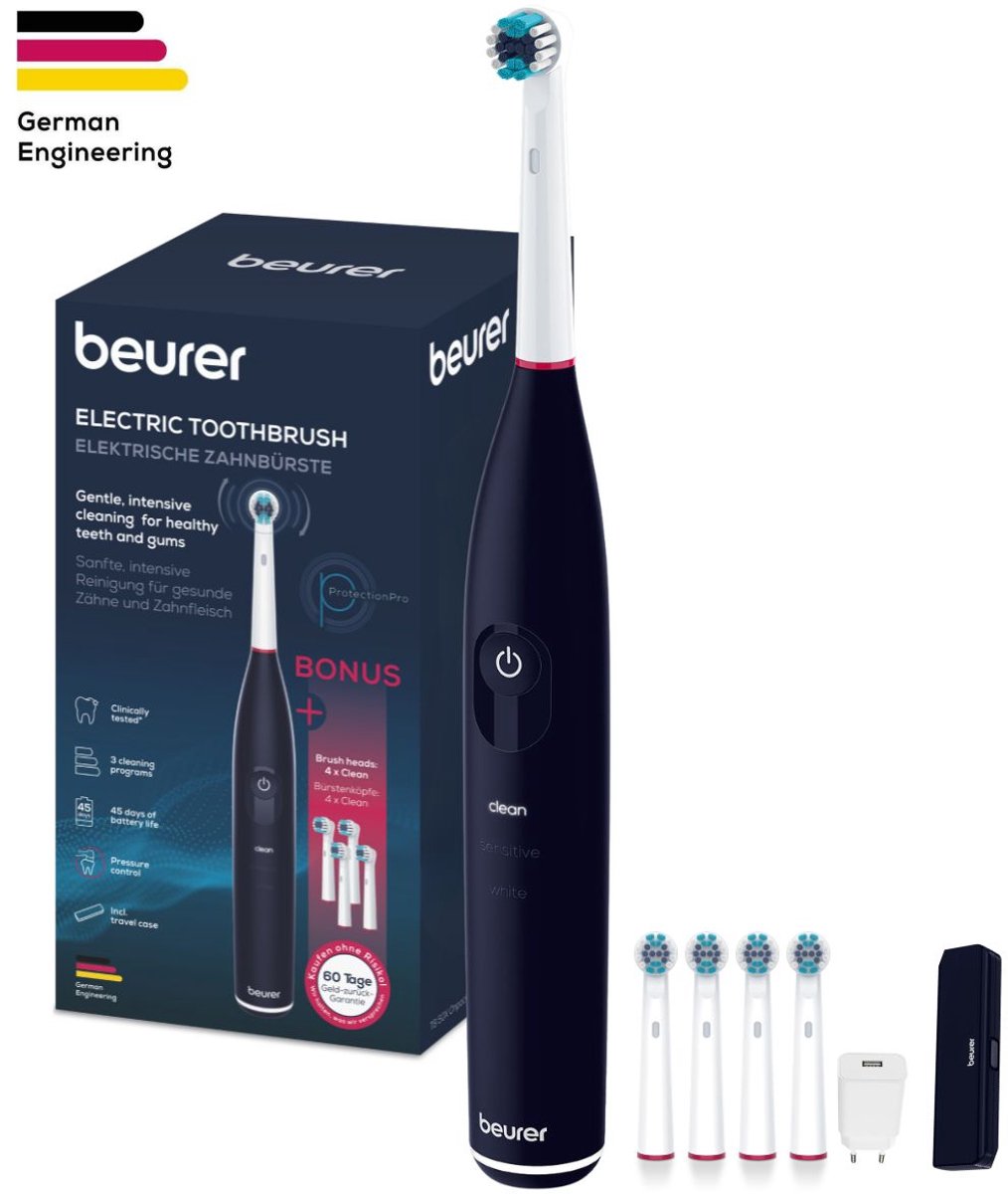 Beurer TB 50 Elektrische tandenborstel - 3 Individuele programma's: Clean, Sensitive & White - Batterijduur tot 45 dagen - Incl. opbergbox, lader, adapter & 5x borstelkoppen - Timer - Goed getest - 3 Jaar garantie