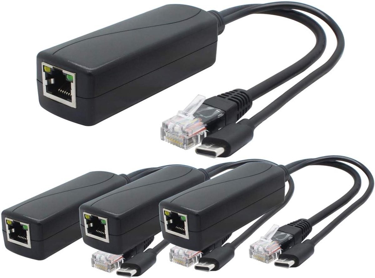 Netwerksplitter - USB C (5V) - 5V DC 2.4A USB Type C PoE Splitter - Voor 10/100Mbps Niet-PoE Netwerkapparaten
