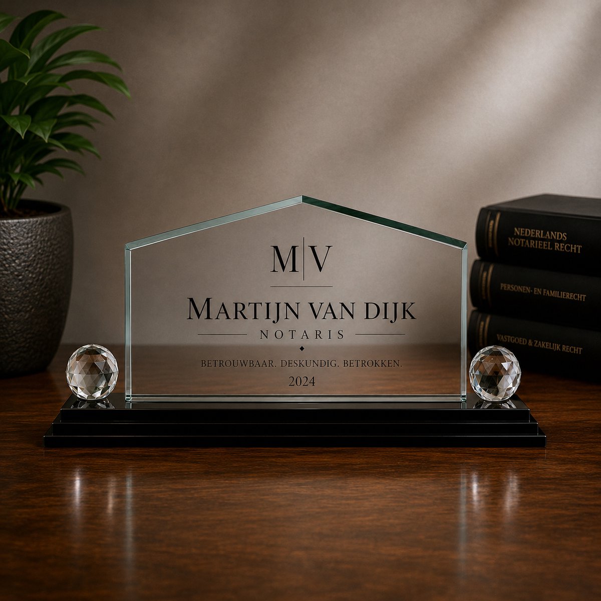 BureauLuxe VERTEX – Gepersonaliseerd Kristallen Bureau-Naambord