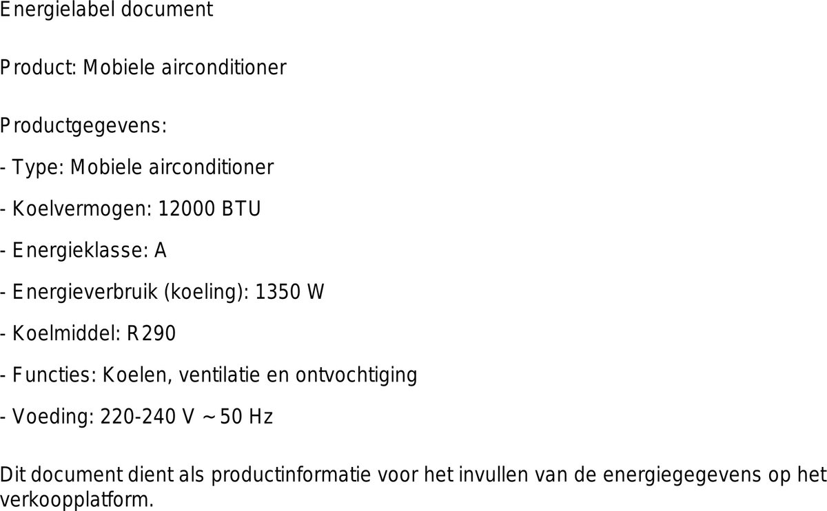 KungFu buy Mobiele airconditioner 12000 BTU 3-in-1 koeling met wifi en afstandsbediening stil met timer Energieklasse A thumbnail 2